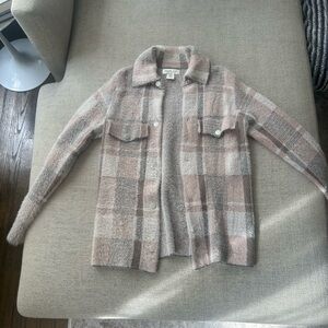 Rachel Zoe Plaid Teddy Jacket in Pink, White, and Gray